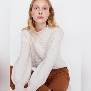 Madewell Ivory Ruffle Neck Sweater